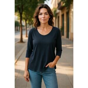 Flax Womens 100% Cotton Black 3/4 Sleeve Tunic Shirt MEDIUM